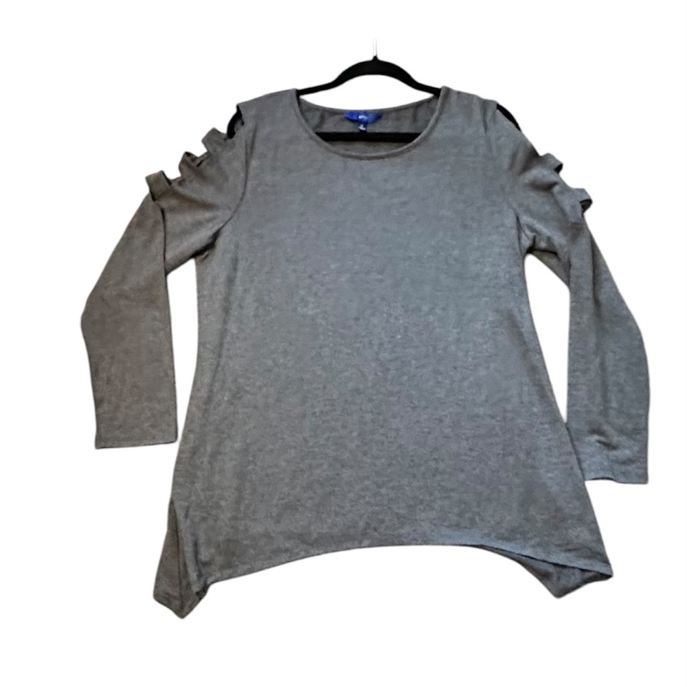 GREY TUNIC TOP LONG SLEEVE w CUT OUTS WOMEN XL NEVER WORN